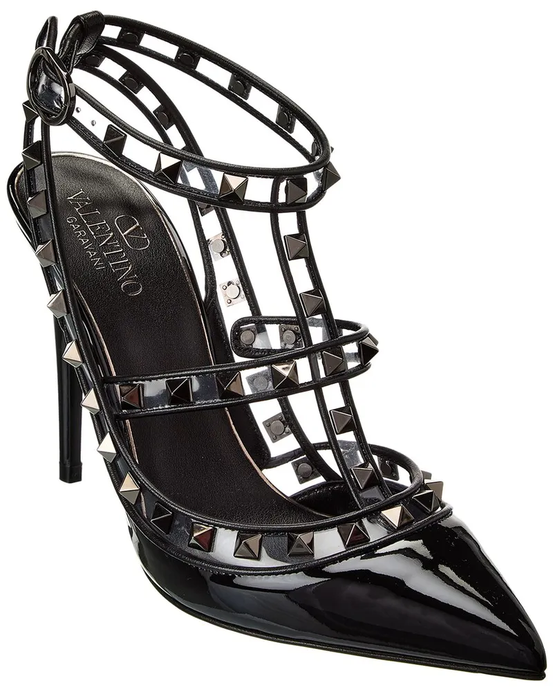 Valentino Garavani Rockstud Caged 100 Patent & Vinyl Pump Black