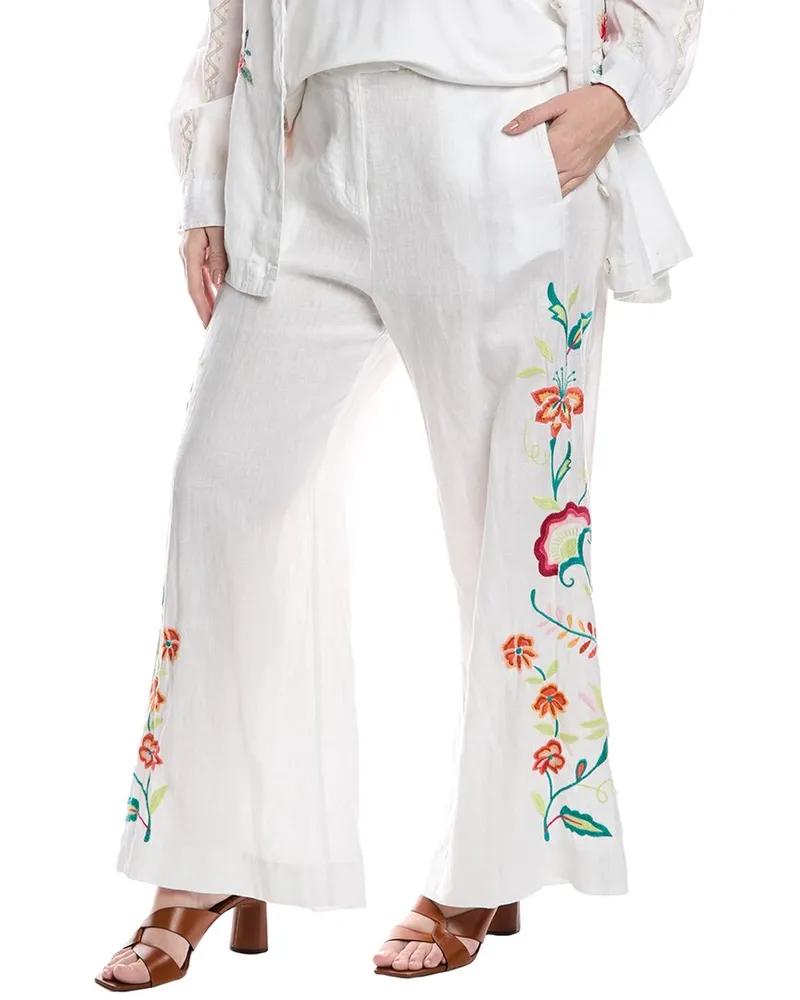 Johnny Was Plus Averi Linen Wide Leg Pant White