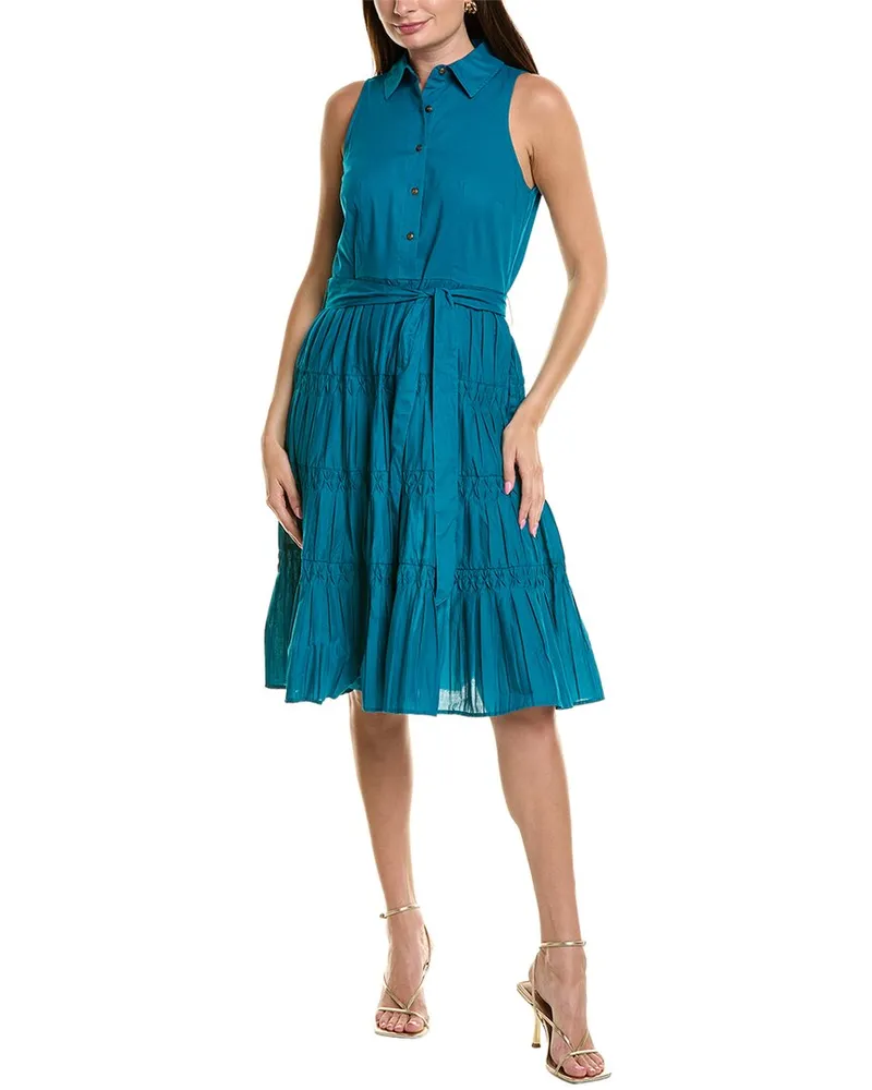Anne Klein Diamond Smock Shirtdress Blue