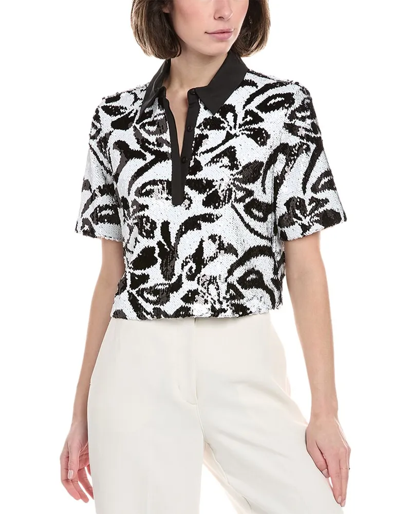 Le Superbe Hibiscus Sequin Polo Shirt Black