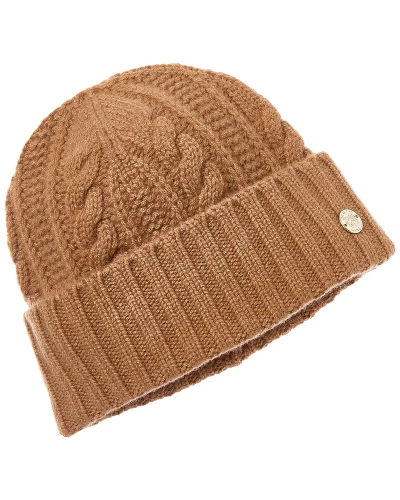 Bruno Magli Chunky Cable Cuffed Cashmere Hat Brown