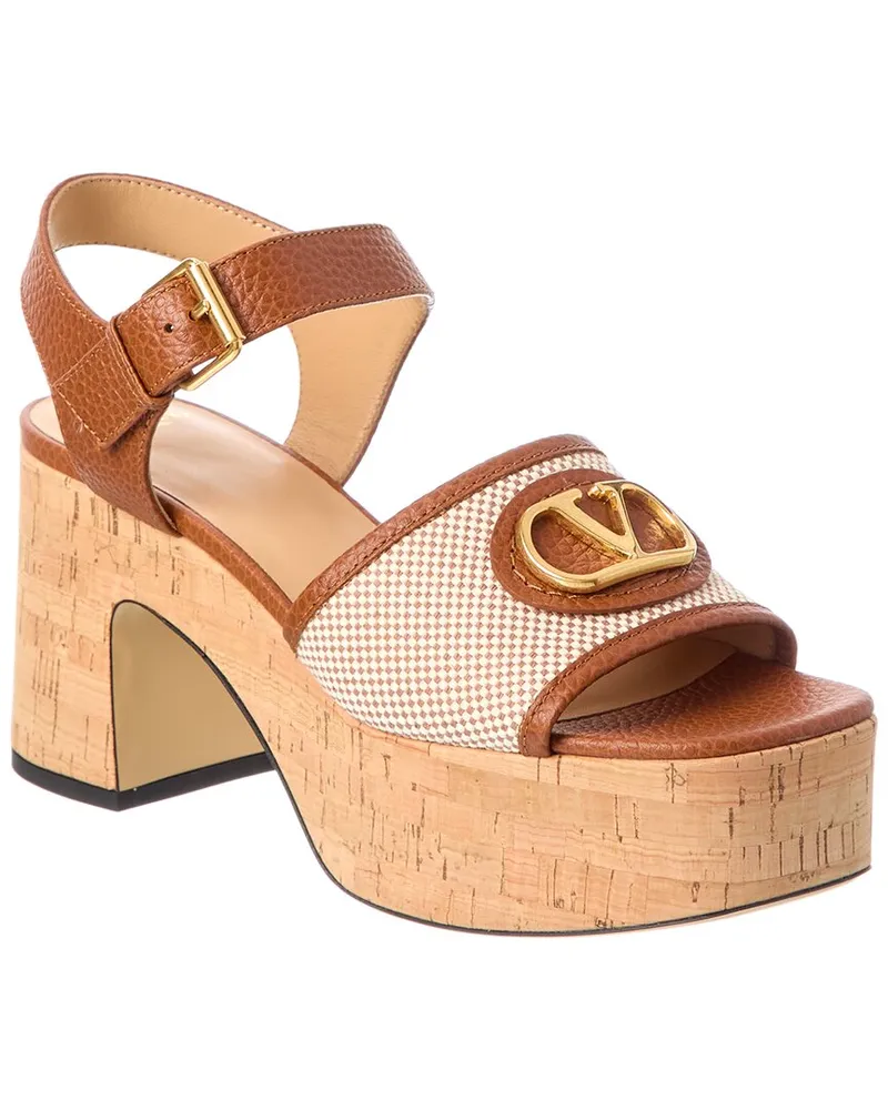 Valentino Garavani VLogo 80 Canvas & Leather Platform Sandal Brown