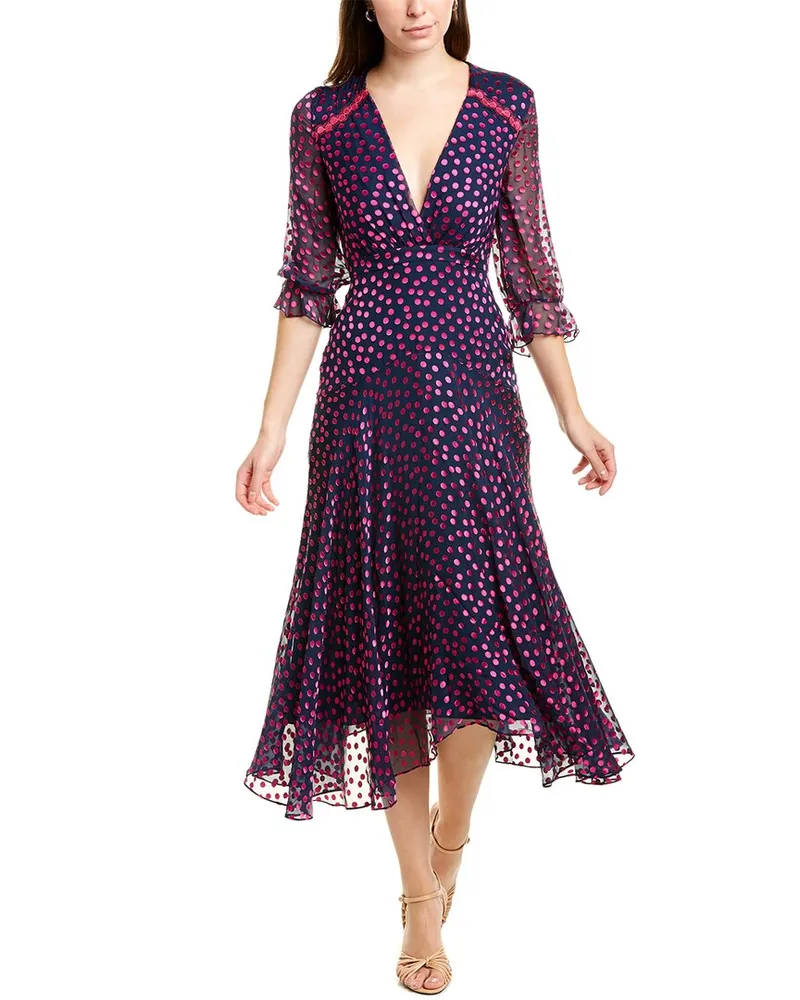 Saloni Edith Silk-Blend Midi Dress Blue