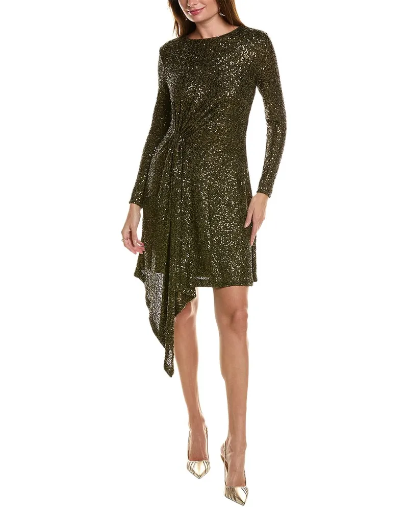 taylor Sequin Mesh Embellished Mini Dress Green