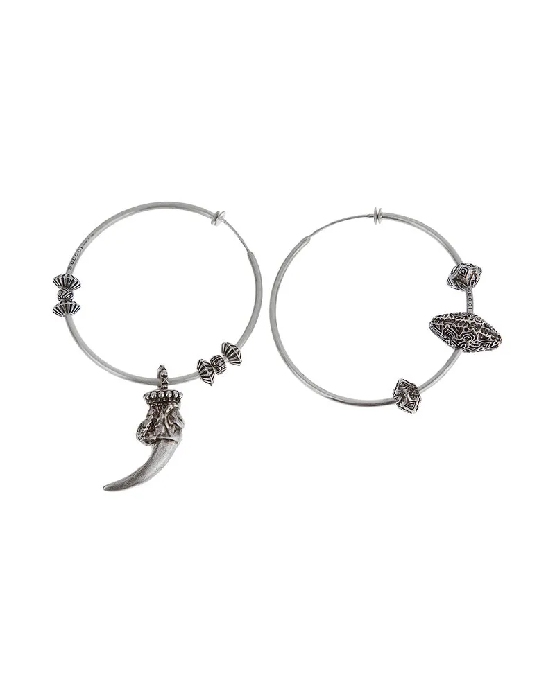 Gucci Silver Tribal Mismatched Hoop Earrings Nocolor