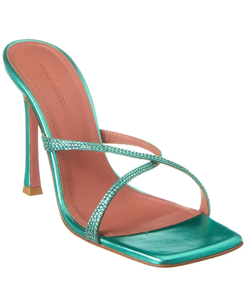 Amina Muaddi Adriana Crystal 105 Leather Sandal Blue