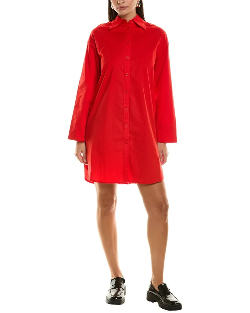 Proenza Schouler White Label Soft Poplin Button-Down Shirtdress Red