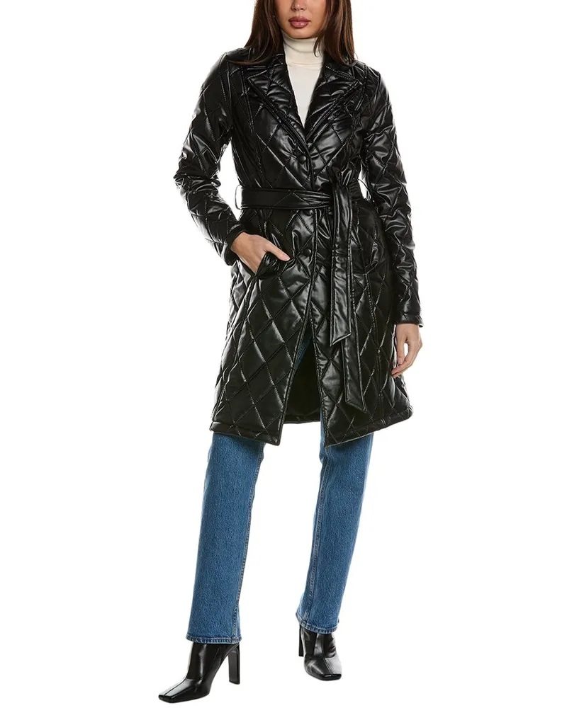 Badgley Mischka Diamond Embossed Trench Coat Black