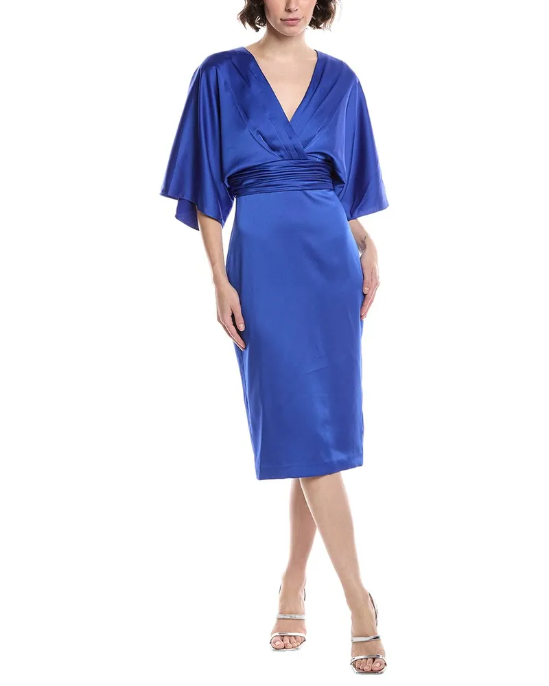 THEIA Kimono Satin Cocktail Dress Blue