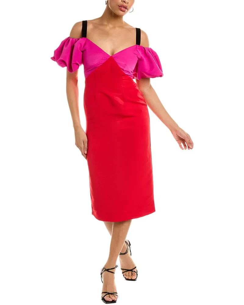 Zac Posen Off-The-Shoulder Midi Dress Red