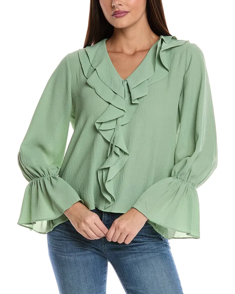 Vince Camuto Ruffle Front Top Green