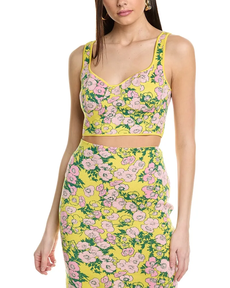Carolina Herrera New York Thick Strap Bustier Silk-Blend Crop Top Yellow