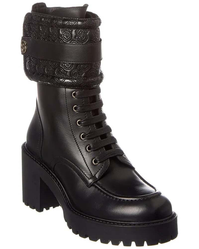 Ferragamo Shiraz Leather Combat Boot Black
