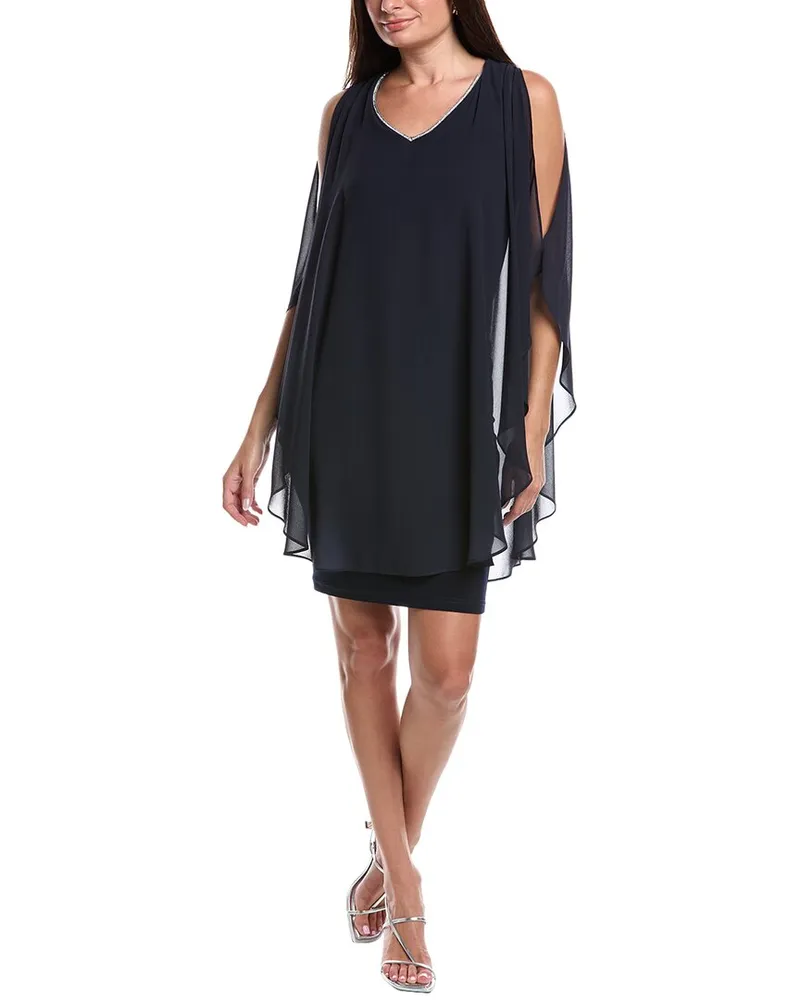 Joseph Ribkoff Embellished Neckline Mini Dress Blue