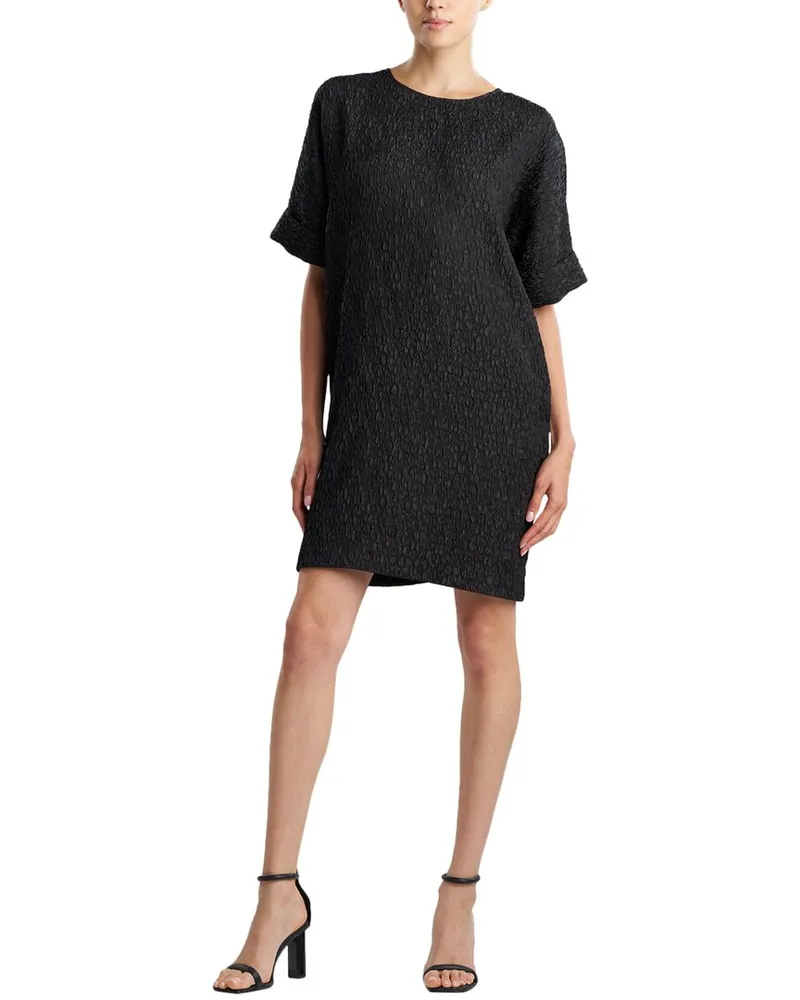 NATORI N  Floral Crinkle Jacquard T-Shirt Dress Black