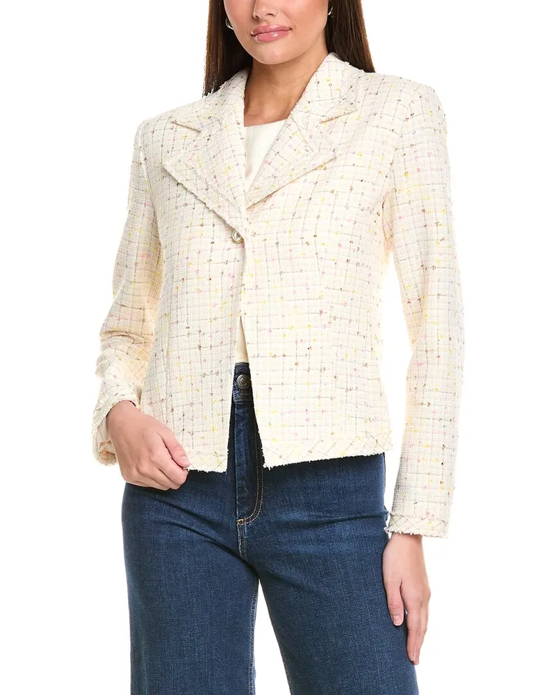 ST. JOHN Space-Dyed Window Pane Tweed White