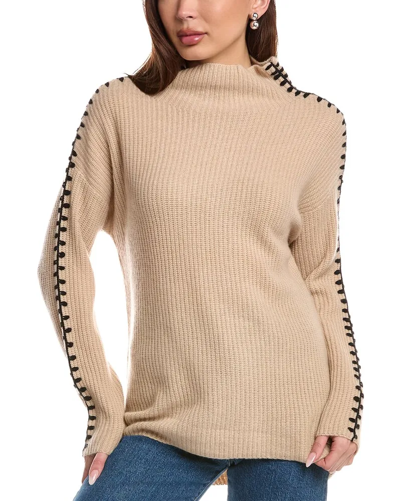 Elie Tahari Funnel Neck Cashmere Sweater Brown