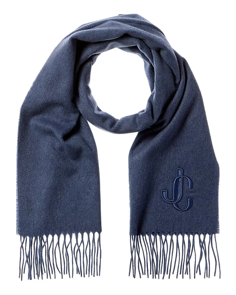 Jimmy Choo Logo Cashmere Scarf Blue
