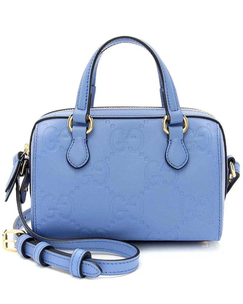 Gucci Blue Jumbo GG Canvas Jumbo GG Leather Mini Satchel (Authentic Pre-Loved Nocolor