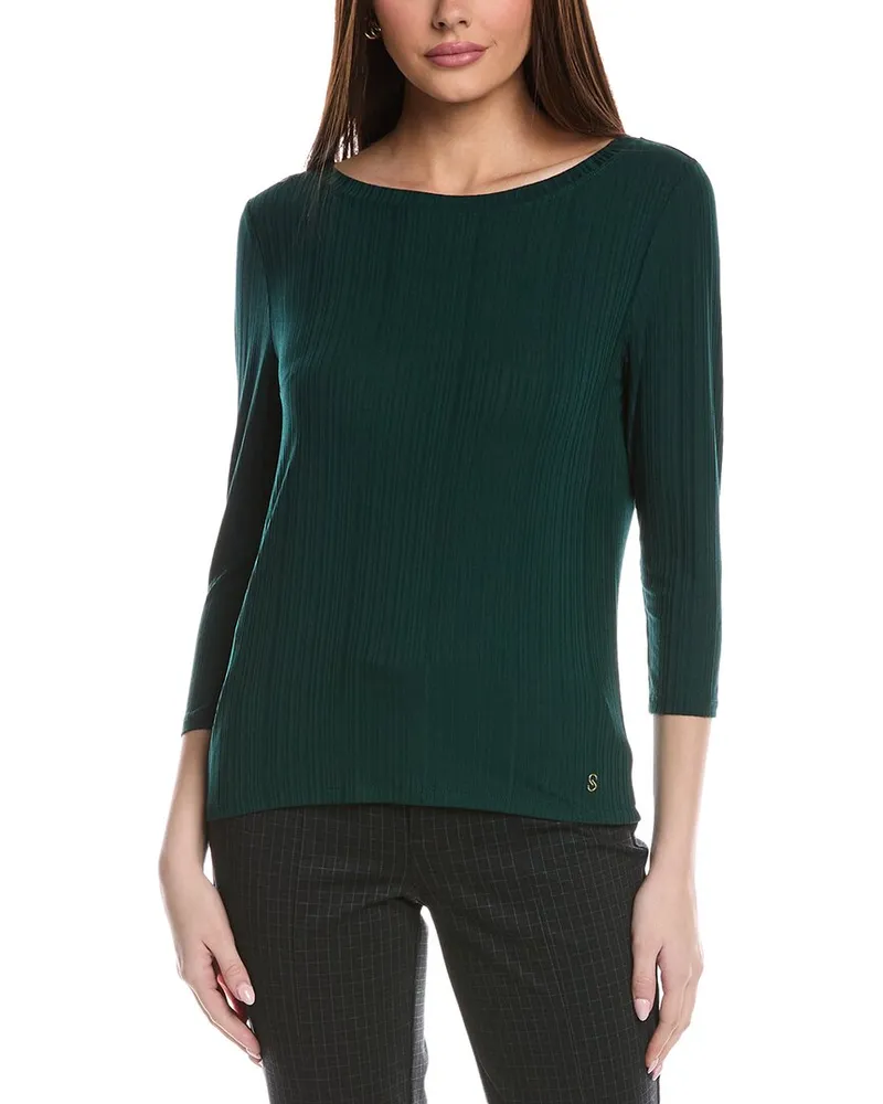 ST. JOHN Sleek Rib Jersey Knit Top Green
