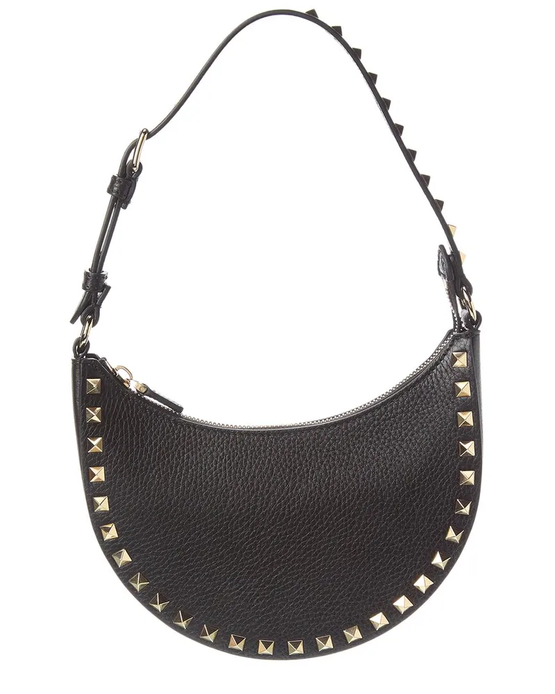 Valentino Garavani Rockstud Mini Grainy Leather Hobo Bag Black