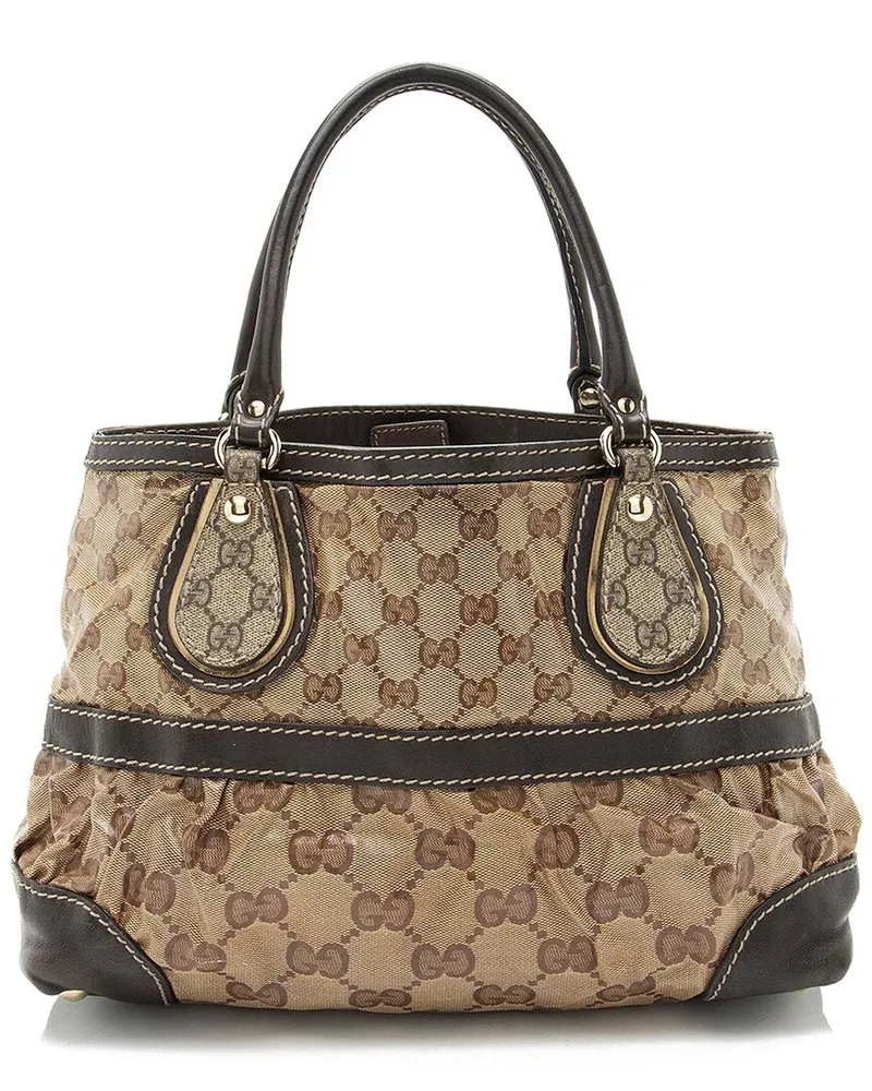 Gucci Brown Leather GG Crystal Supreme Mix Satchel (Authentic Pre-Loved Nocolor