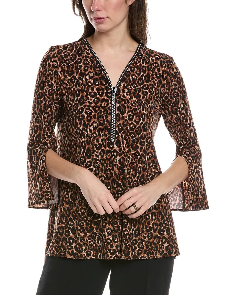 Joseph Ribkoff Crystal Zip Blouse Brown