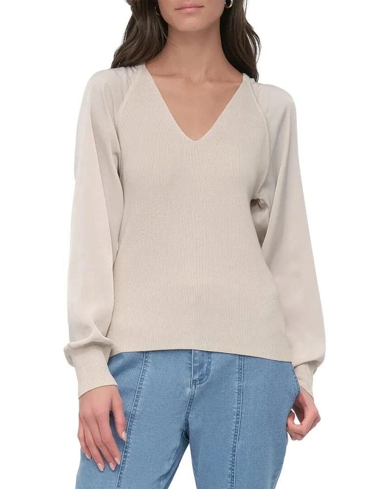 DKNY Mix Media V-Neck Sweater Nocolor