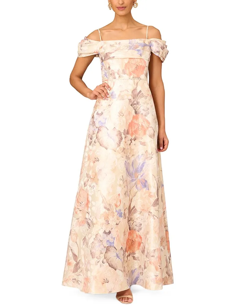Aidan Mattox Off Shoulder Pleated Bodice Gown Nocolor
