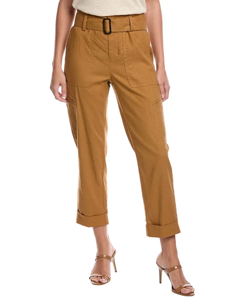 Vince Belted Linen-Blend Pant Nocolor