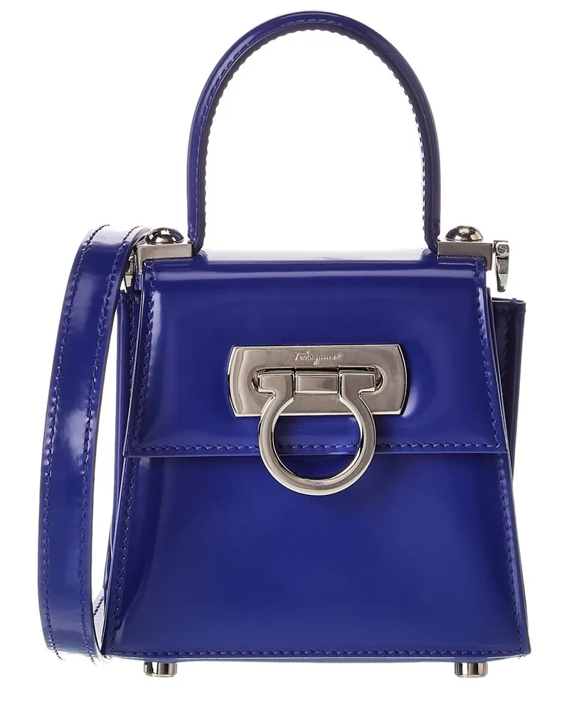 Ferragamo Iconic Mini Top Handle Leather Satchel Blue