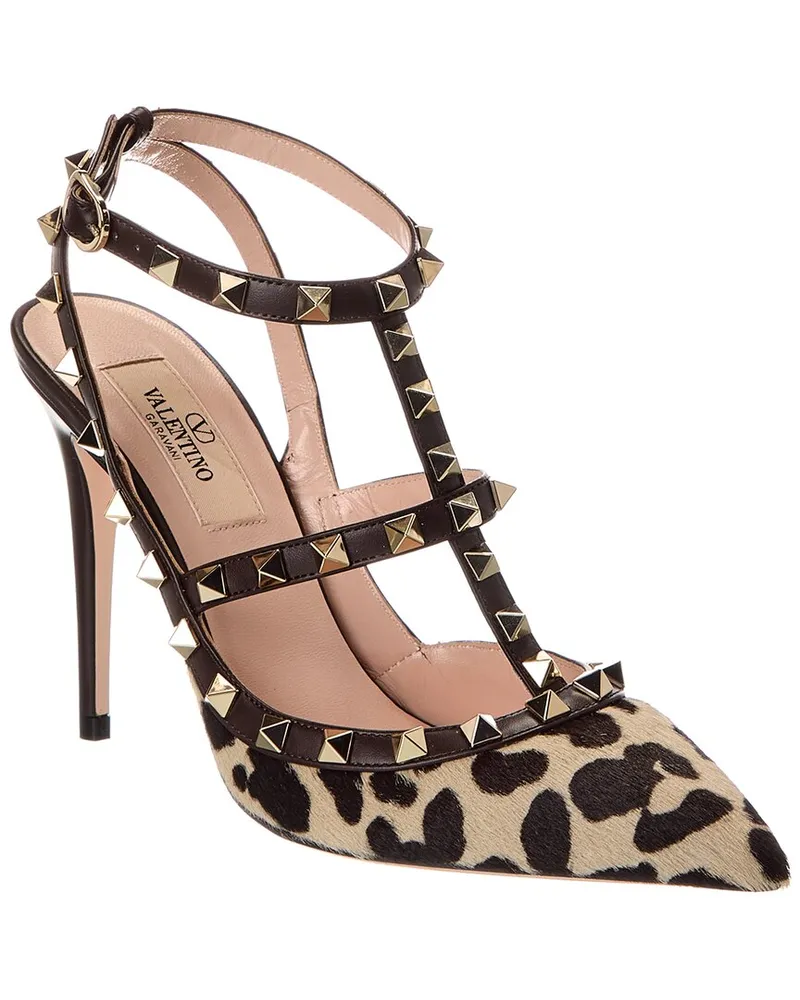 Valentino Garavani Rockstud Caged 100 Haircalf & Leather Pump Brown