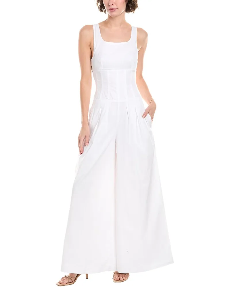 WeWoreWhat Pleated Scoop Neck Jumpsuit White