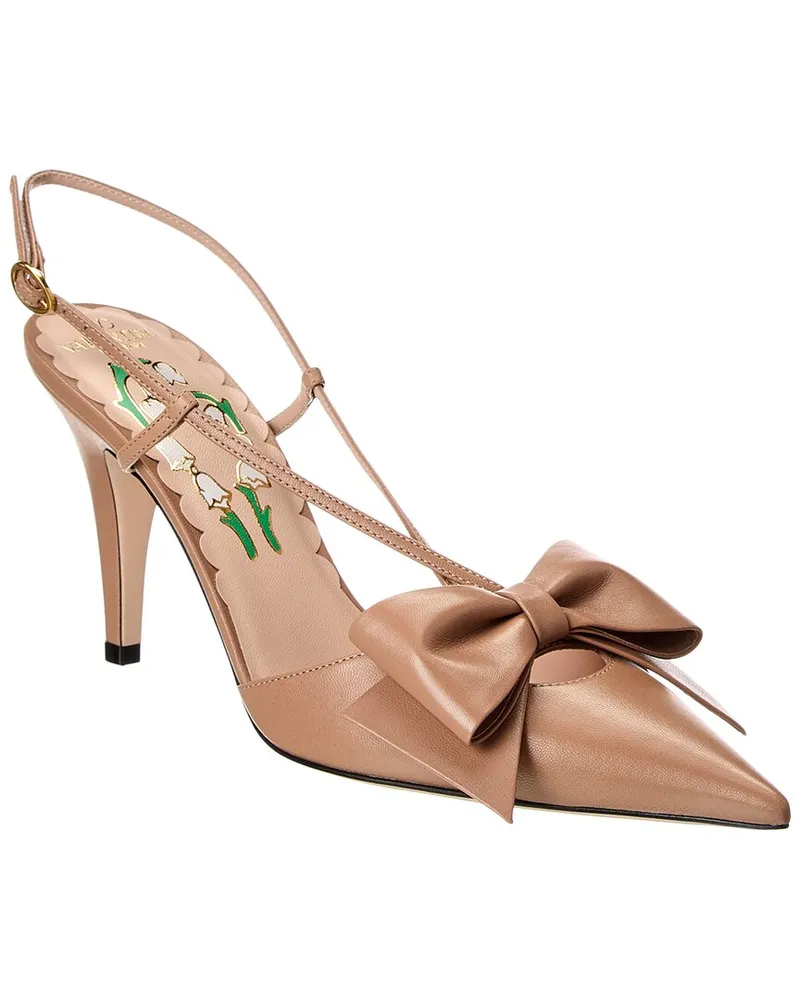 Valentino Garavani Bowow 85 Leather Slingback Pump Pink