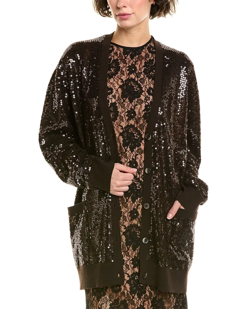 Michael Kors Embroidered Cashmere Cardigan Brown