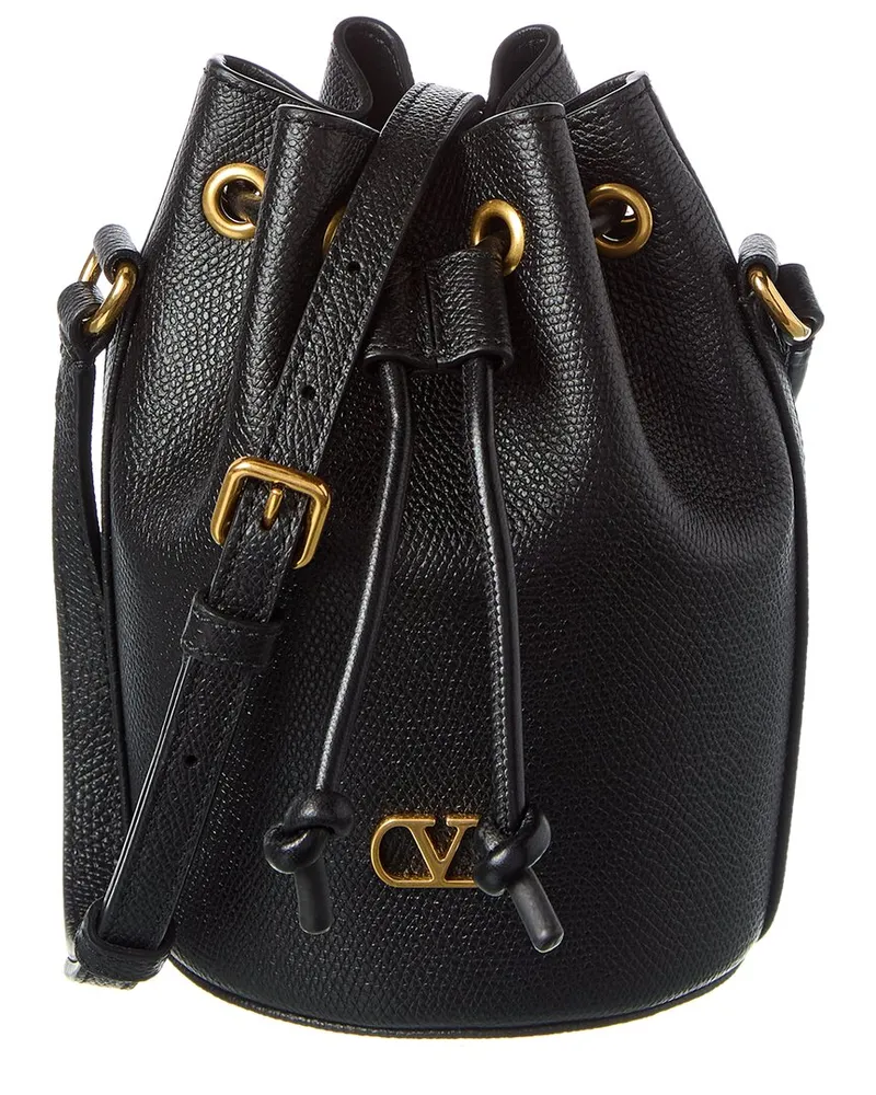 Valentino Garavani VLogo Grainy Leather Bucket Bag Black