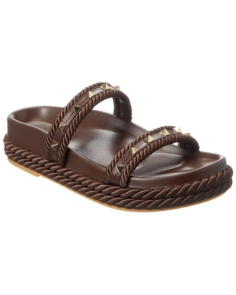 Valentino Garavani Rockstud 20 Leather Sandal Brown