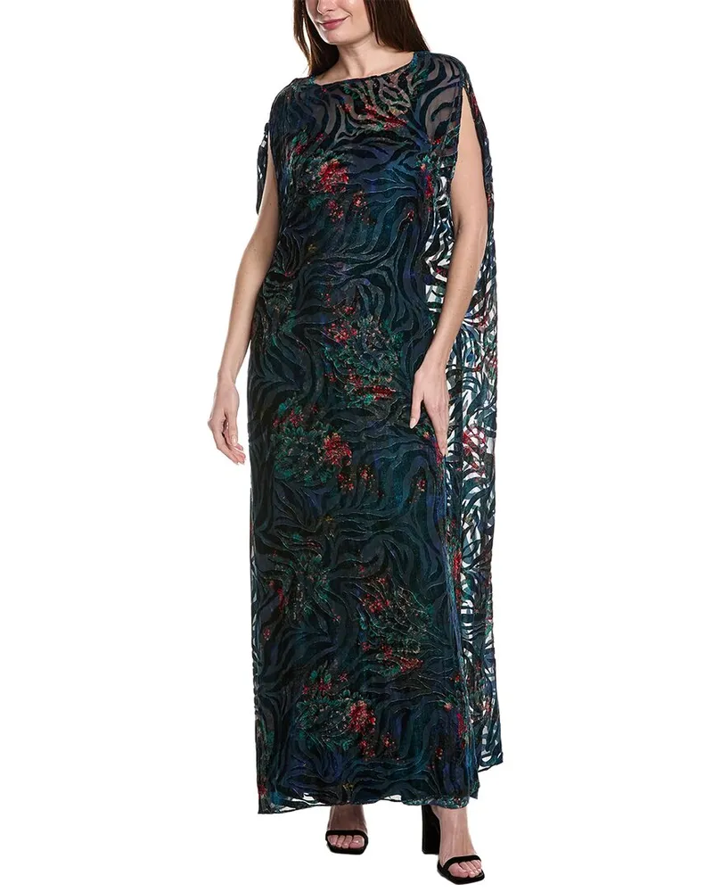 Johnny Was Viva Burnout Velvet Silk-Blend Maxi Dress Green