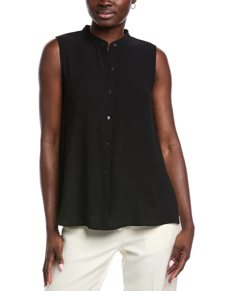 Eileen Fisher Petite Sleeveless Silk Shirt Black