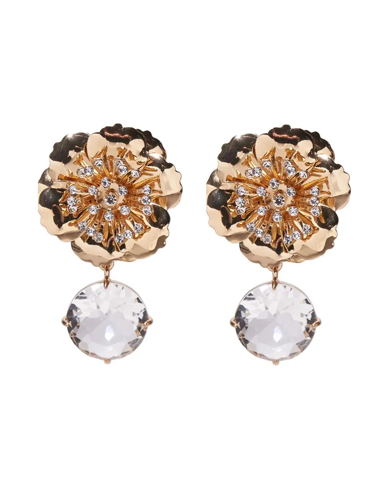 Carolina Herrera New York CZ Metal Flower Crystal Drop Earrings Nocolor