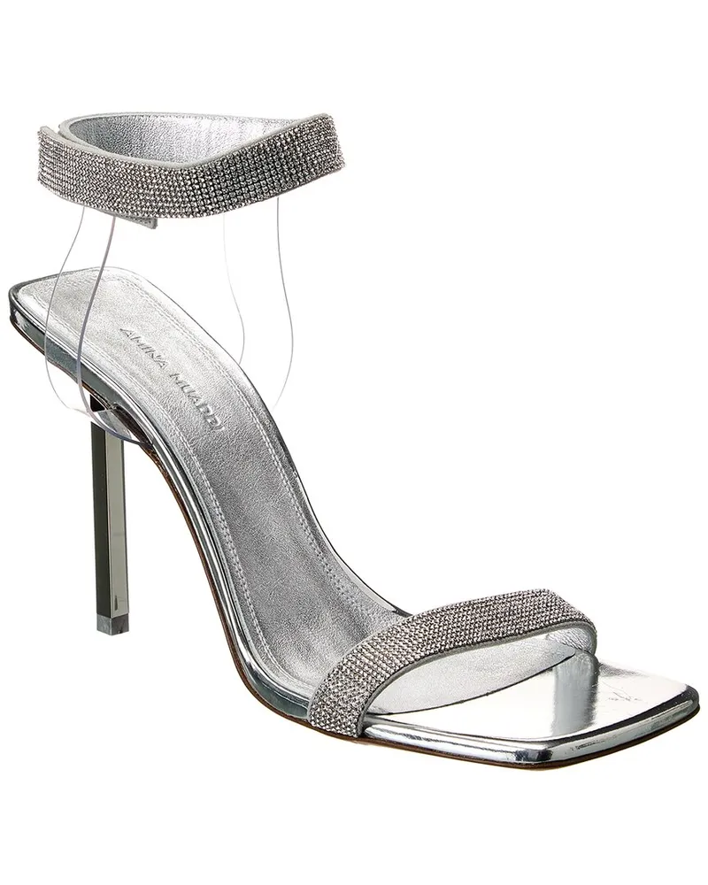 Amina Muaddi Rih Vinyl & Leather Sandal Silver