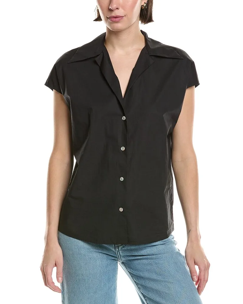 Vince Shaped Collar Cap Sleeve Blouse Black