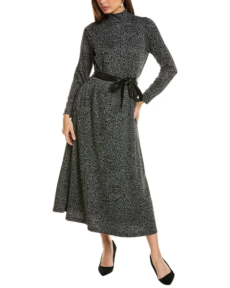 Anne Klein Mock Neck Midi Dress Grey