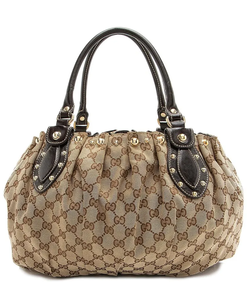 Gucci Brown GG Canvas Studded Pelham Small Tote (Authentic Pre-Loved Nocolor