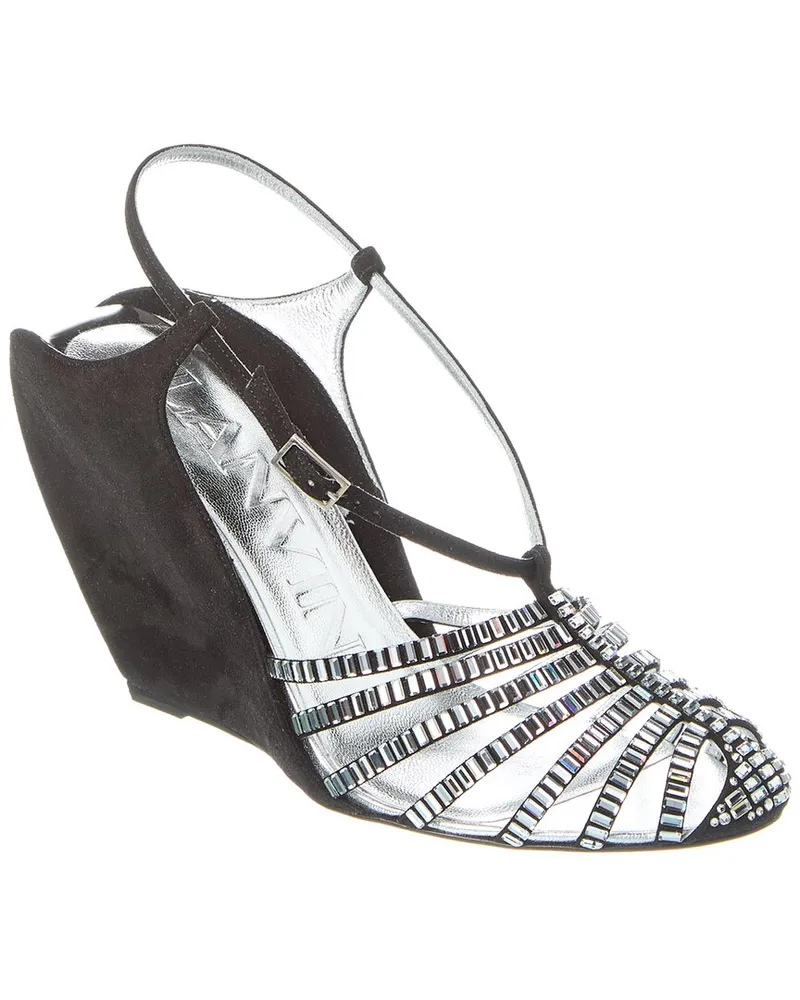 Lanvin Banana Heel Suede Wedge Sandal Black