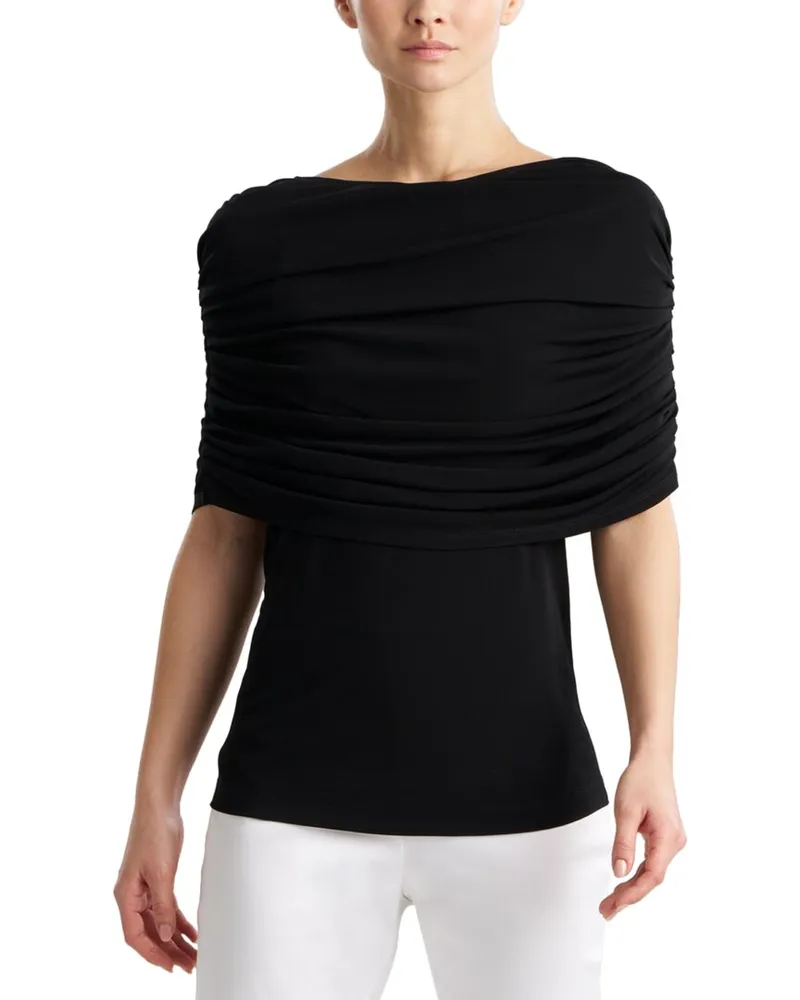NATORI Rouched Shoulder Top Black