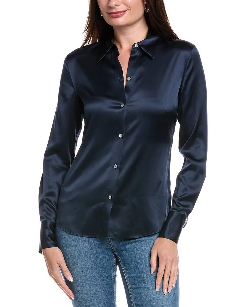 Theory Perfect Fitted Silk-Blend Shirt Blue