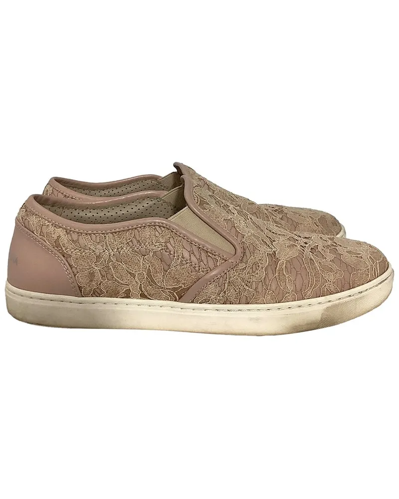 Dolce & Gabbana Women's Leather Lace Detail Slip-On Sneaker (Authentic Pre-  Loved Nocolor