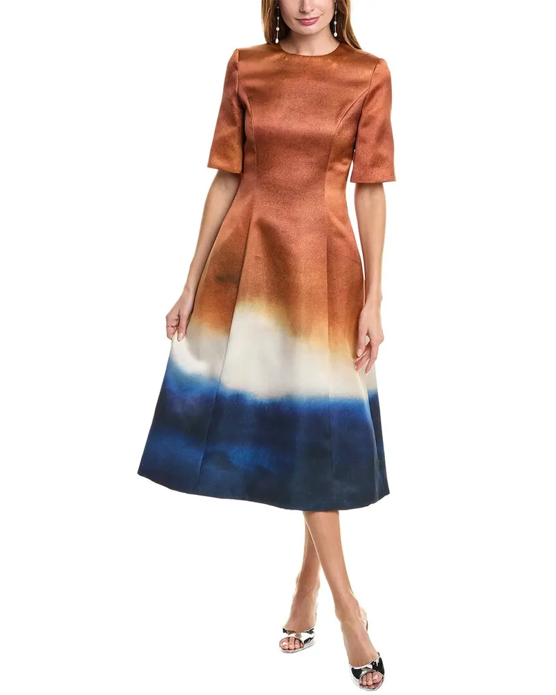 Oscar de la Renta Abstract Ombre Silk-Lined Midi Dress Brown