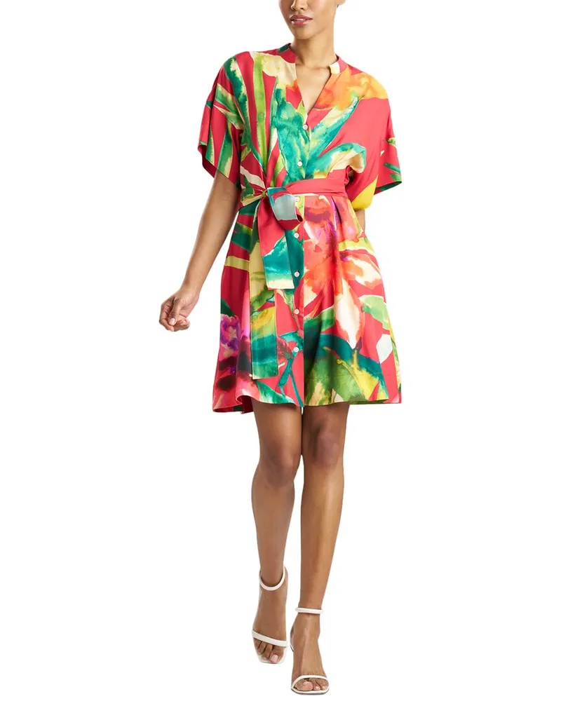 NATORI Mandarin Silk-Blend Shirtdress Red